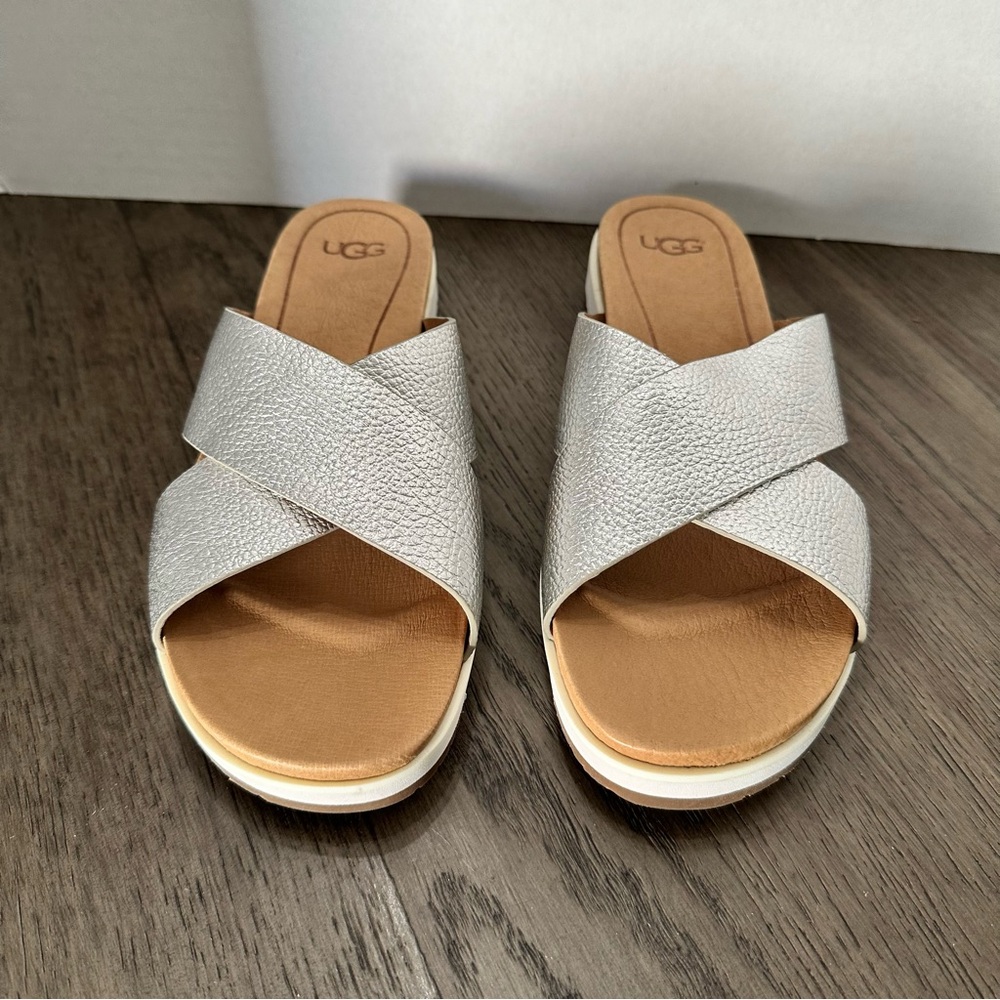 UGG Women's Metallic Silver Cross Strap Sandals